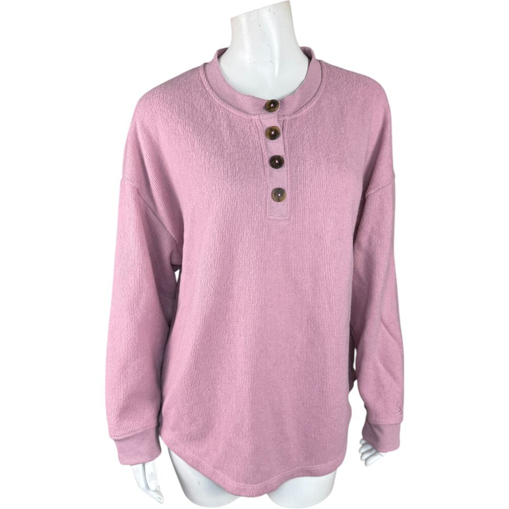 Cuddl Duds Jersey Back Sweater Henley Pullover Mavue Haze Large Fall Winter